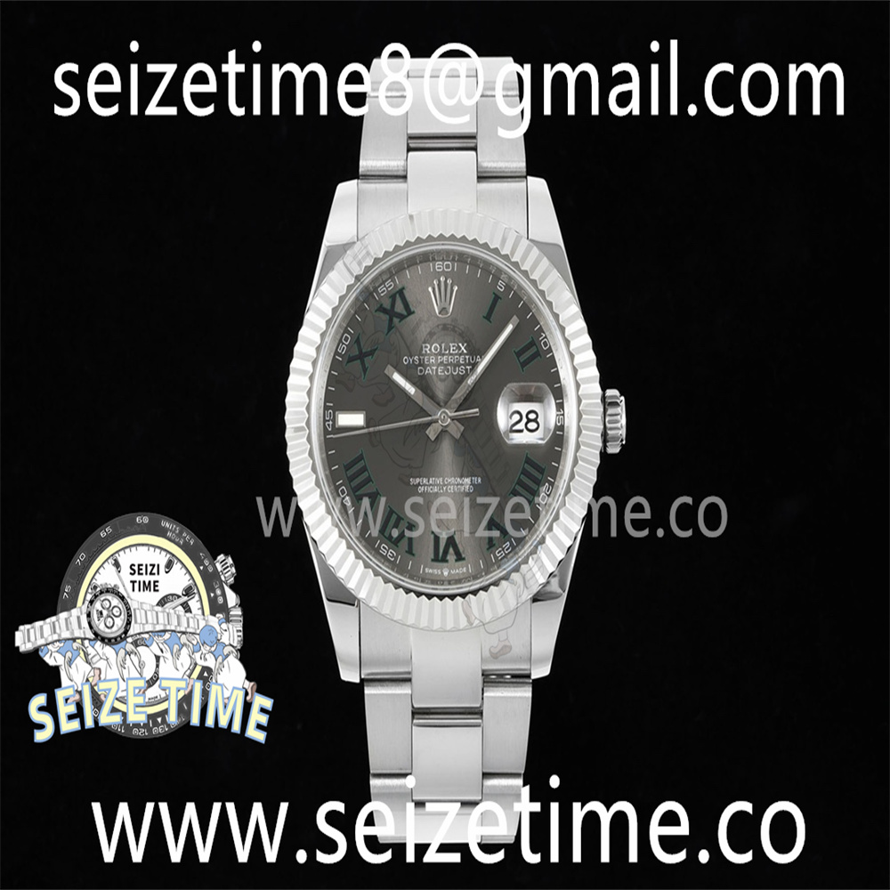DateJust 41 126334 DIWF 1:1 Best Edition 904L Steel Gray Dial Green Roman Marker on Oyster Bracelet SA3235