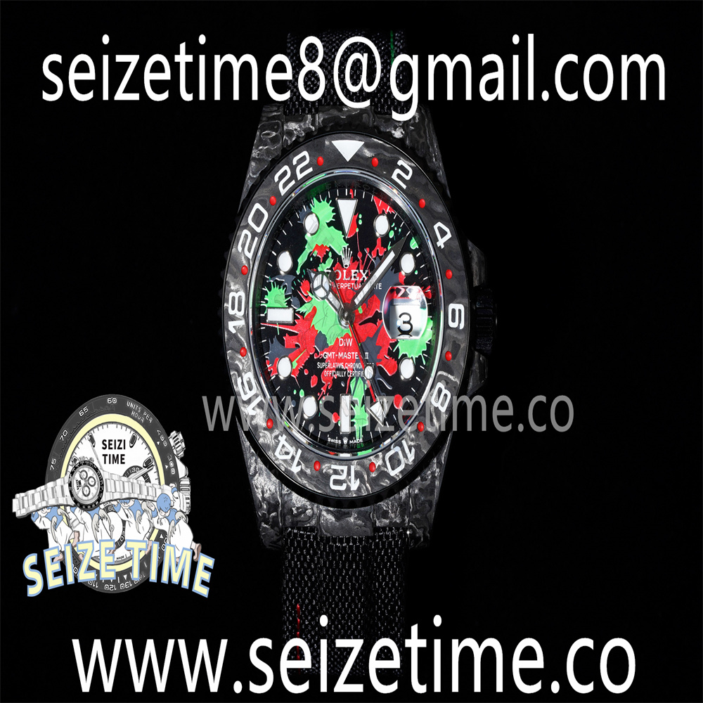 GMT DIW “Motley” Carbon VSF 1:1 Best Edition Green/Red Dial on Black Nylon Strap VR3186