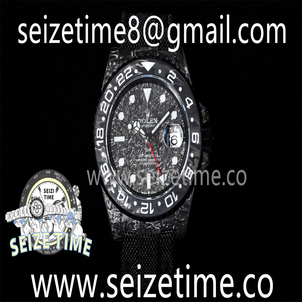 GMT DIW “All Black Carbon” Carbon VSF 1:1 Best Edition Black/White Dial on Black Nylon Strap VR3186