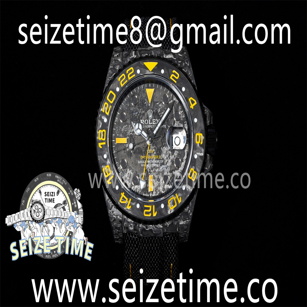 GMT DIW “SPYDER”Carbon VSF 1:1 Best Edition Black/Yellow Black Dial on Black Nylon Strap VR3186