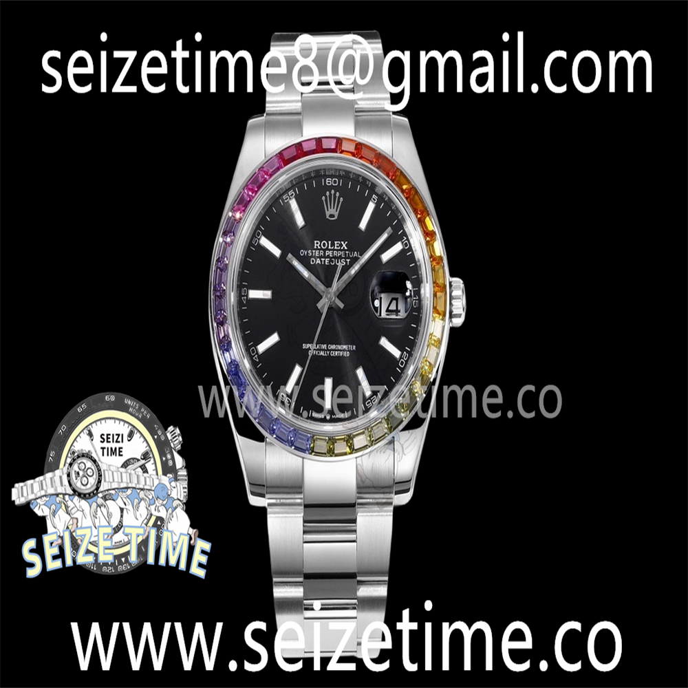 Datejust 41mm 904L SS JVSF 1:1 Best Edition Rainbow Bezel Black Dial on SS Oyster Bracelet JVS VR3235