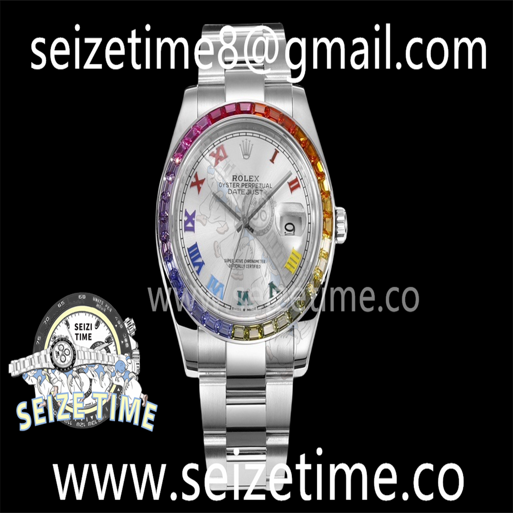 Datejust 41mm 904L SS JVSF 1:1 Best Edition Rainbow Bezel Silver Dial on SS Oyster Bracelet VR3235