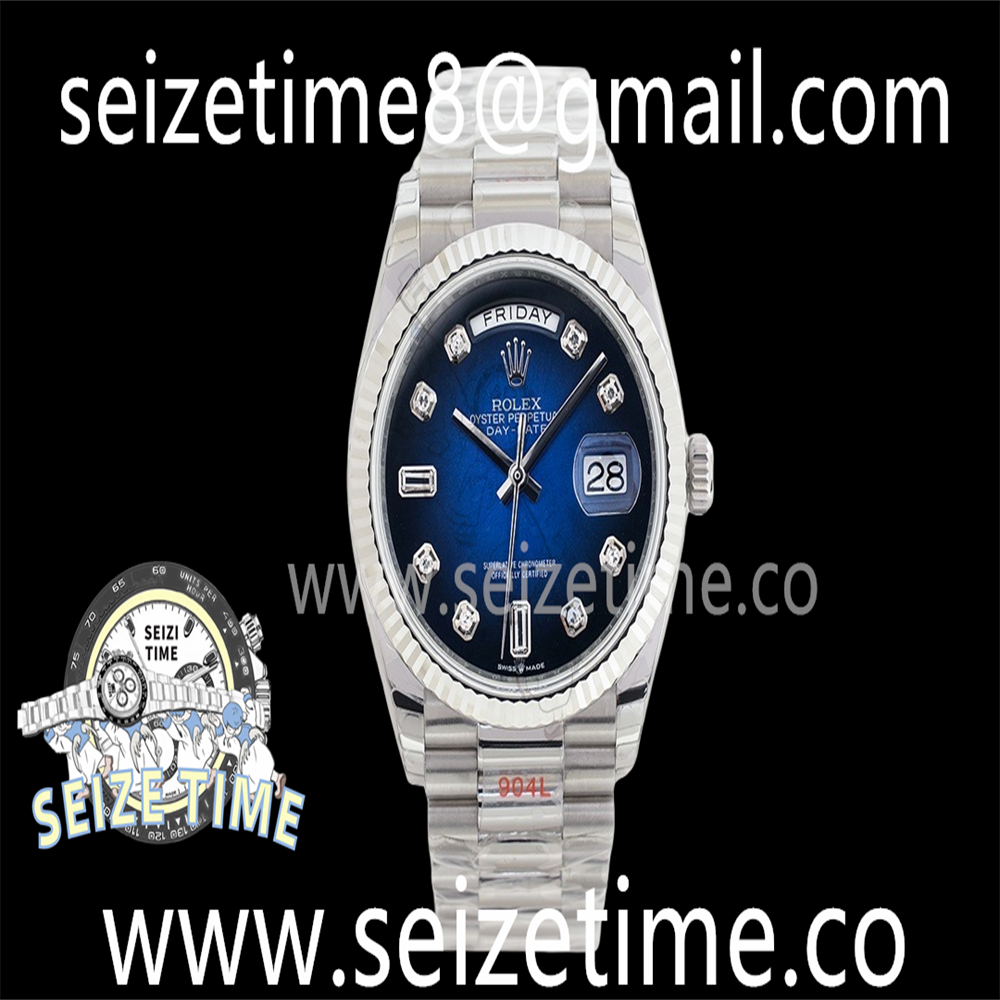 Day-Date 36 SS 128239 EWF Best Edition Blue Gradient Dial Crystral Markers on President Bracelet A3255