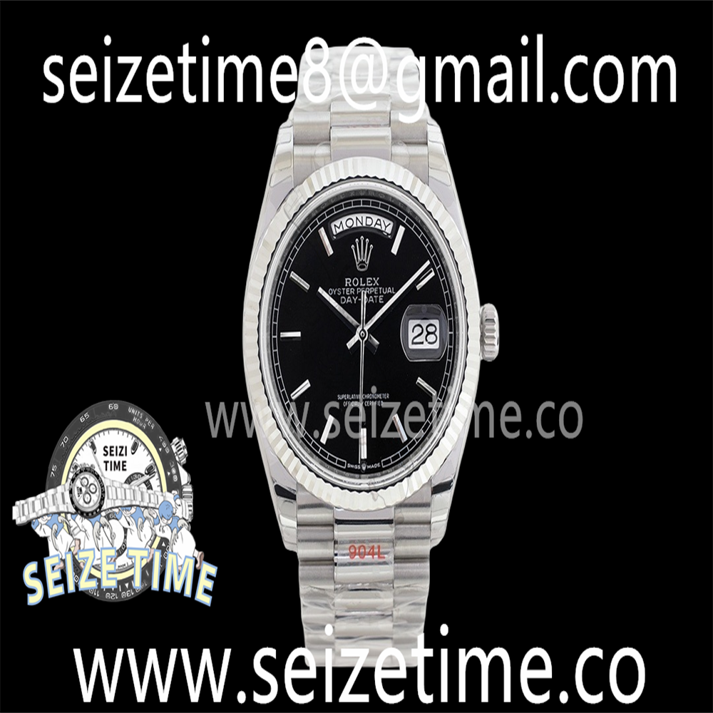 Day-Date 36 SS 128239 EWF Best Edition Black Dial Stick Markers on President Bracelet A3255