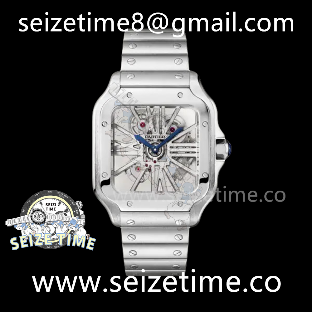 Santos skeleton SS V8F Best Edition Skeleton Dial on SS Bracelet Ronda Quartz