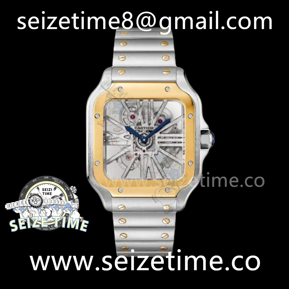 Santos skeleton SS/YG V8F Best Edition Skeleton Dial on SS Bracelet Ronda Quartz