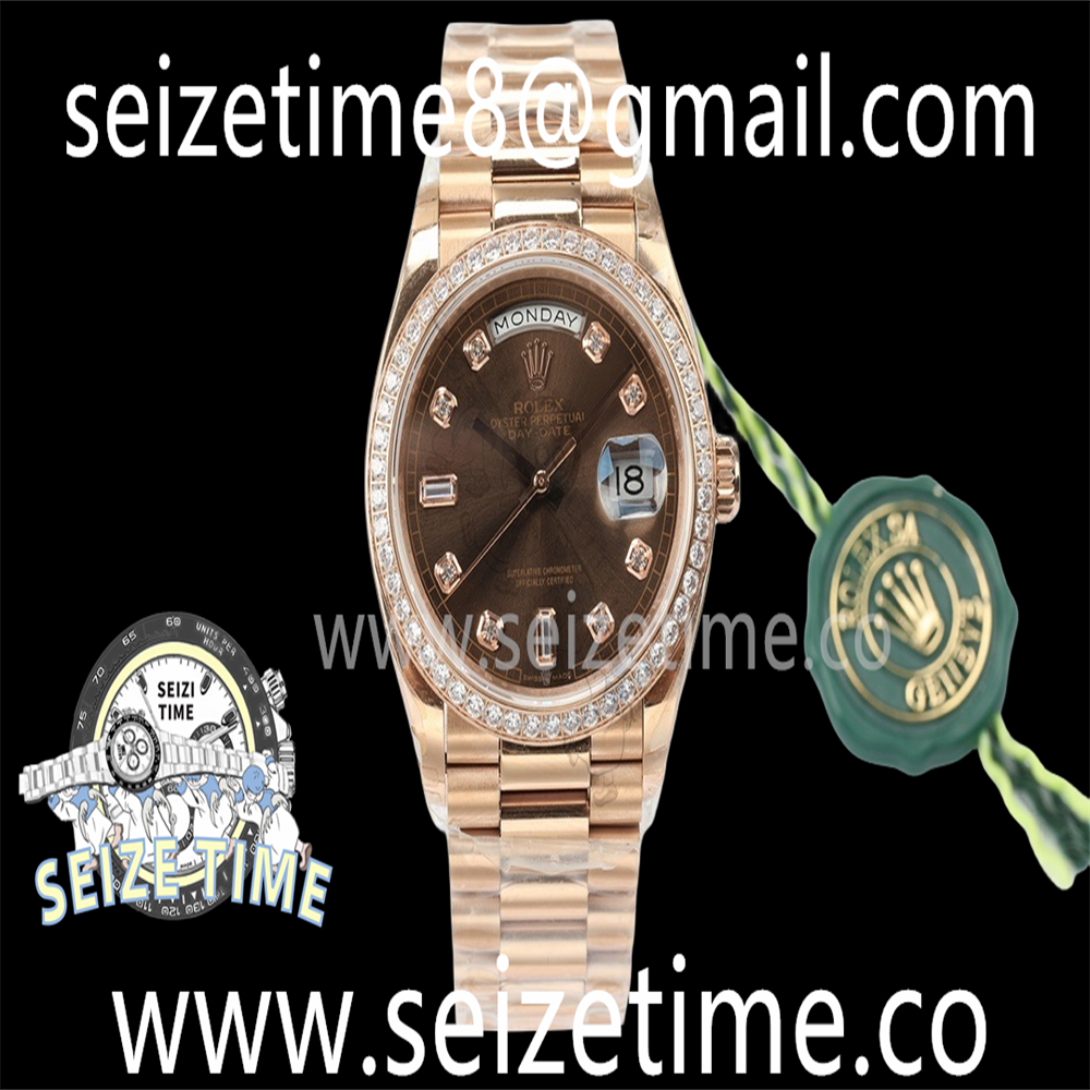 Day-Date 36 RG 128235 EWF Best Edition Diamond Bezel Brown Dial Crystal Markers on President Bracelet A3255