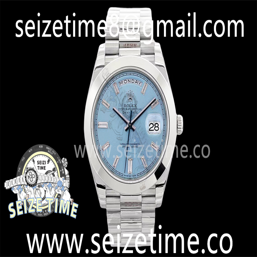 Day Date 40 SS EWF 1:1 Best Edition Polished Bezel Ice Blue Crystal Dial on SS Bracelet A3255