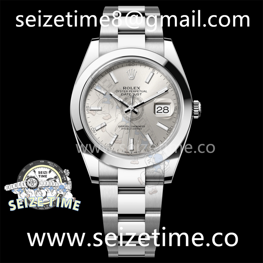 DateJust 41 SS Polished Bezel KING 1:1 Best Edition 904L Steel Silver Stick Dial on Oyster Bracelet VR3235