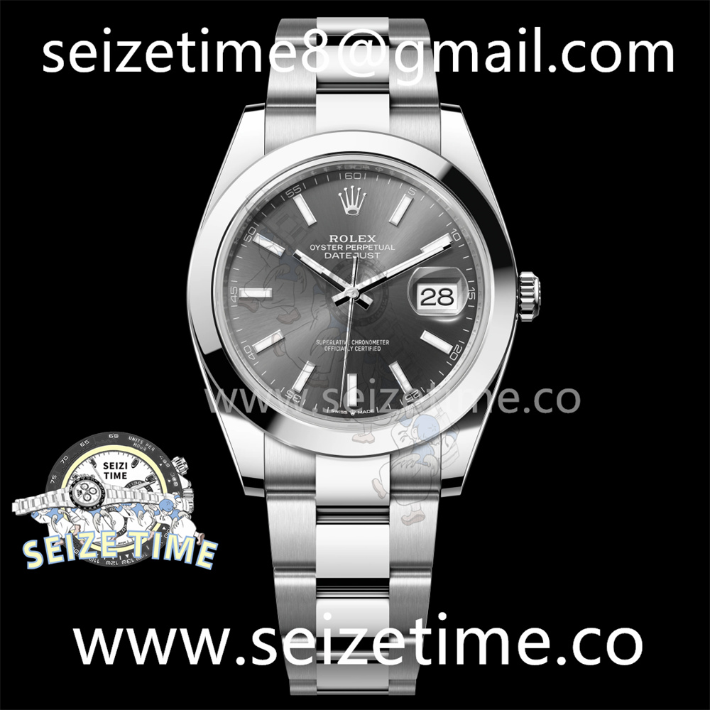 DateJust 41 SS Polished Bezel KING 1:1 Best Edition 904L Steel Grey Stick Dial on Oyster Bracelet VR3235