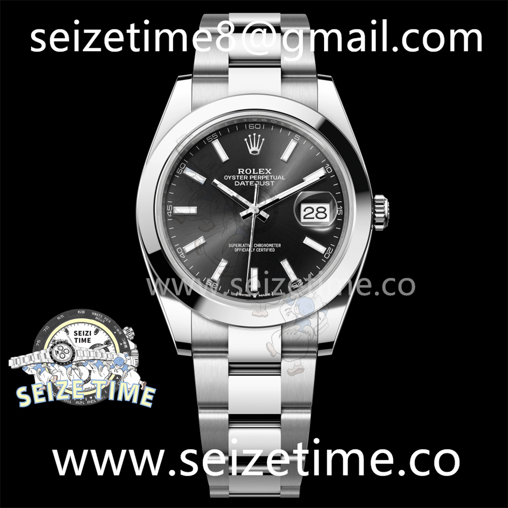 DateJust 41 SS Polished Bezel KING 1:1 Best Edition 904L Steel Black Stick Dial on Oyster Bracelet VR3235