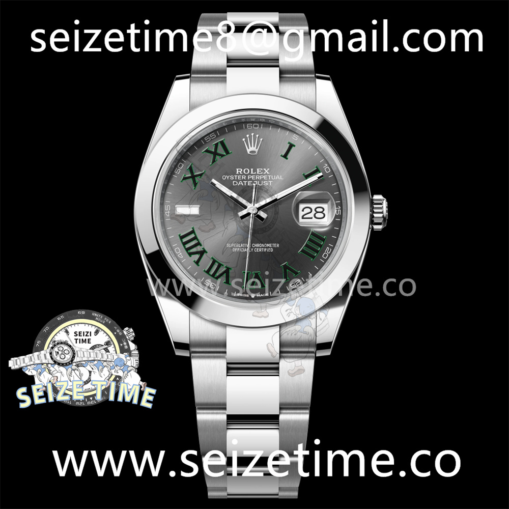 DateJust 41 SS Polished Bezel KING 1:1 Best Edition 904L Steel Gray Green Roman Dial on Oyster Bracelet VR3235