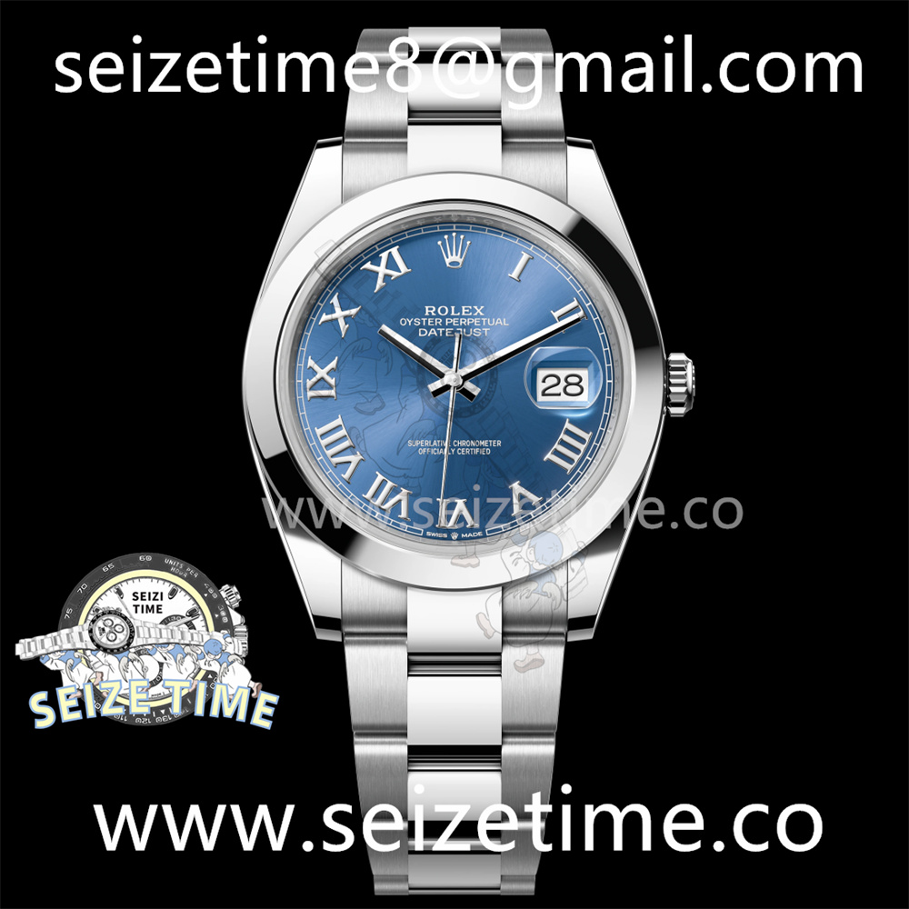 DateJust 41 SS Polished Bezel KING 1:1 Best Edition 904L Steel Blue Roman Dial on Oyster Bracelet VR3235
