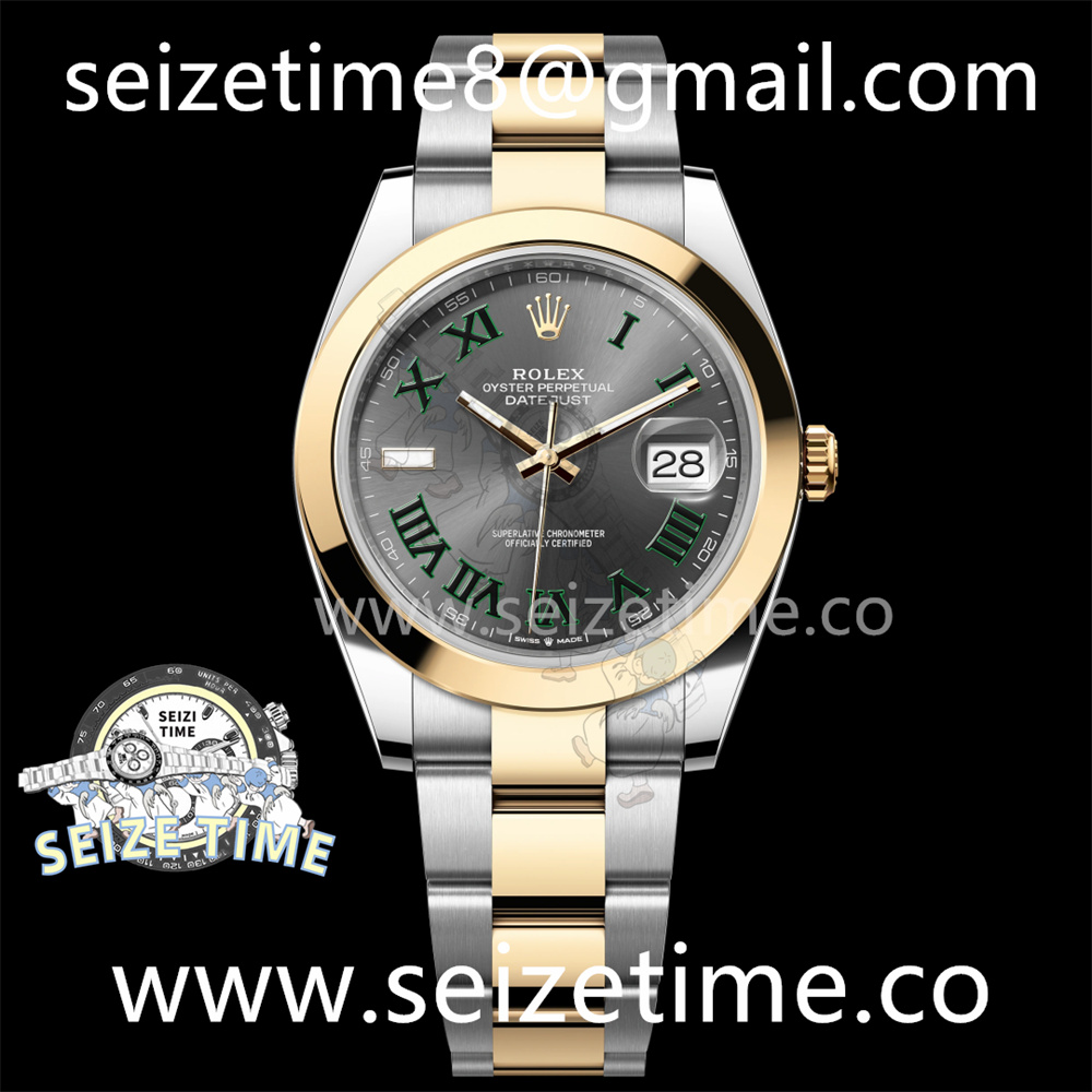 DateJust 41 SS/YG Polished Bezel KING 1:1 Best Edition 904L Steel Gray Green Roman Dial on Oyster Bracelet VR3235