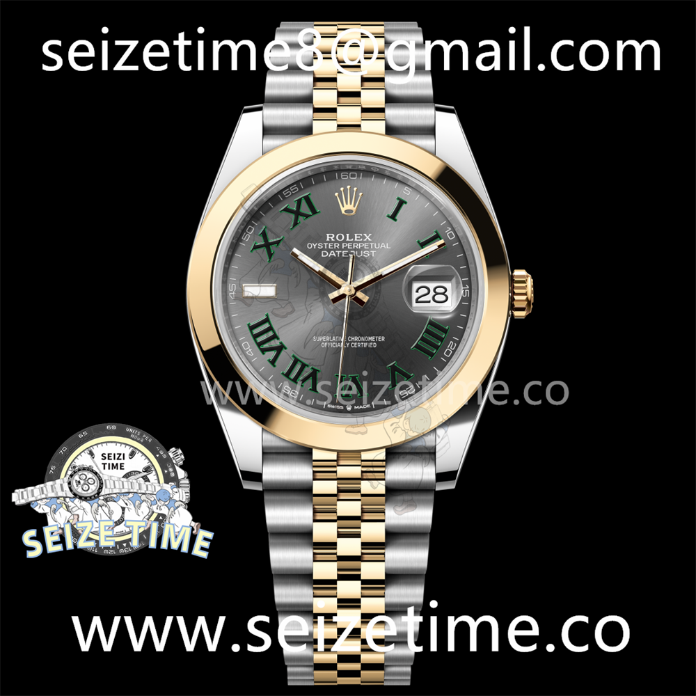 DateJust 41 SS/YG Polished Bezel KING 1:1 Best Edition 904L Steel Gray Green Roman Dial on Jubilee Bracelet VR3235