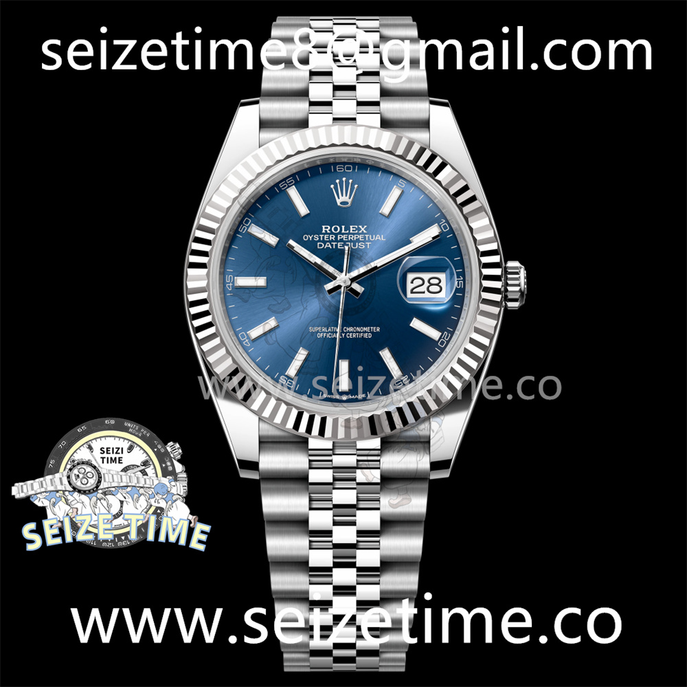 DateJust 41 SS Fluted Bezel KING 1:1 Best Edition 904L Steel Blue Stick Dial on Jubilee Bracelet VR3235