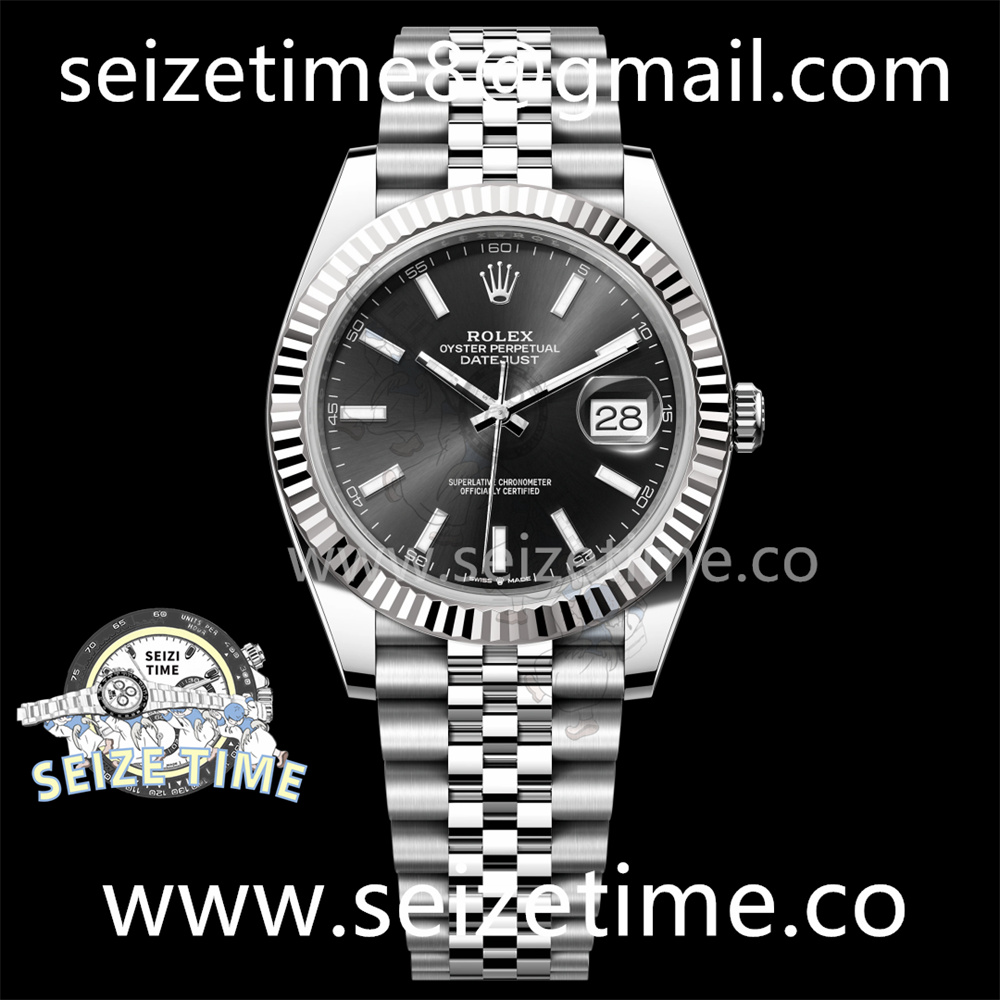 DateJust 41 SS Fluted Bezel KING 1:1 Best Edition 904L Steel Black Stick Dial on Jubilee Bracelet VR3235