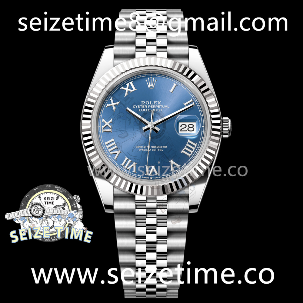 DateJust 41 SS Fluted Bezel KING 1:1 Best Edition 904L Steel Blue Roman Dial on Jubilee Bracelet VR3235