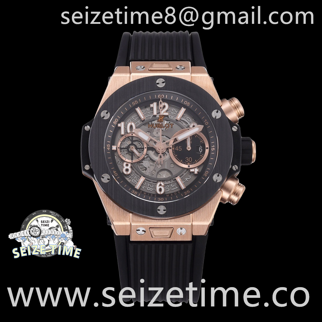 Big Bang Unico King Gold Ceramic 44mm RG Black Skeletonal Dial on Rubber Strap ZF A1280