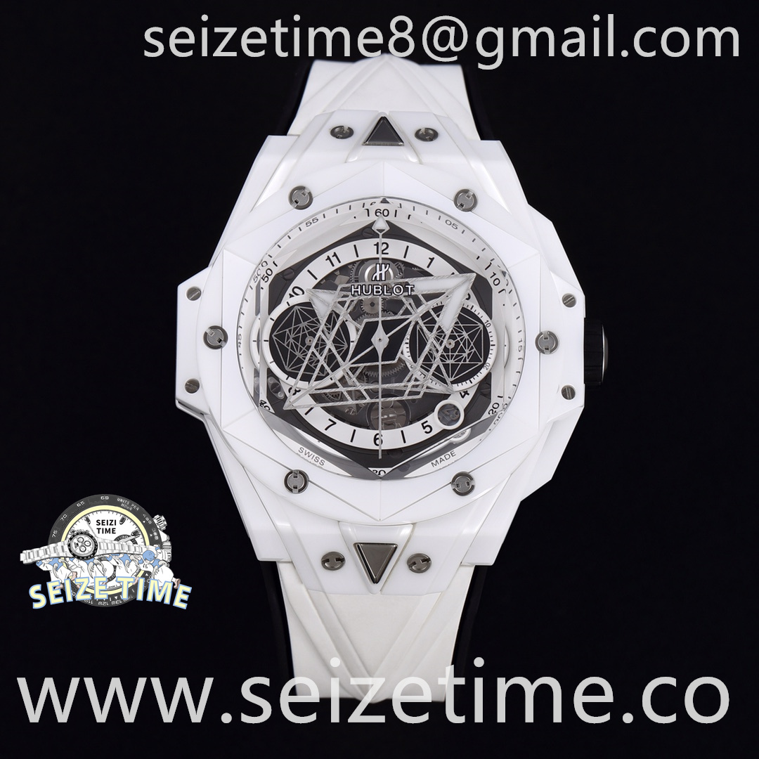 Big Bang "Sang Bleu II" White PVD Skeletonal Dial on Leather Strap ZF HUB1240