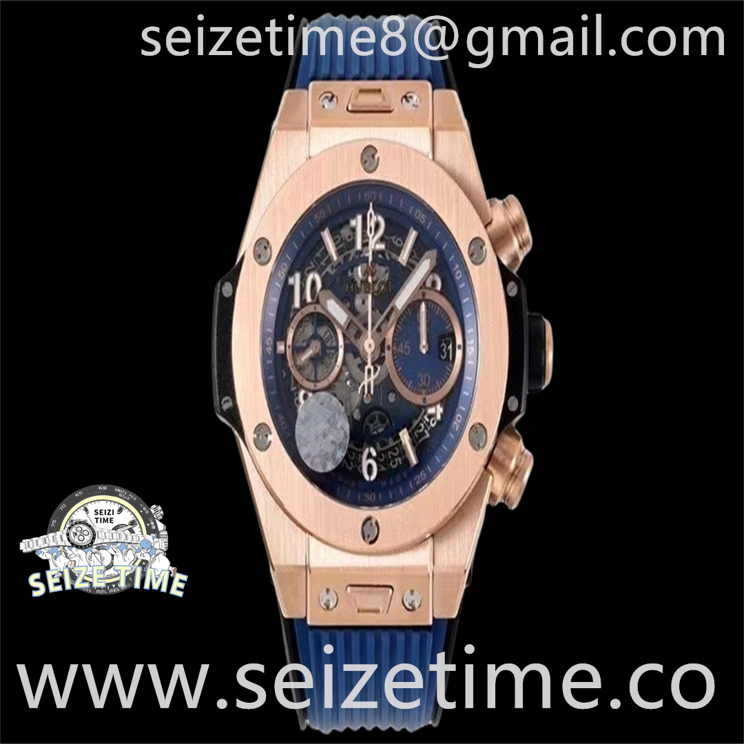 Big Bang Unico King Gold Blue 44mm RG Blue Skeletonal Dial on Rubber Strap ZF A1280