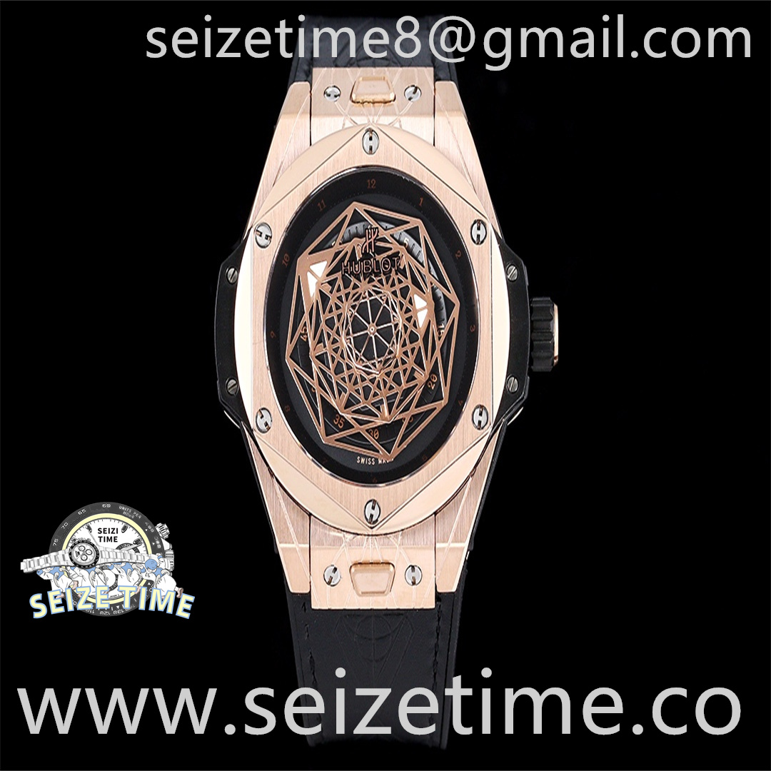 Big Bang Unico Sang Bleu RG Plated Titanium HRF Black Dial on Black Gummy Strap HUB1213