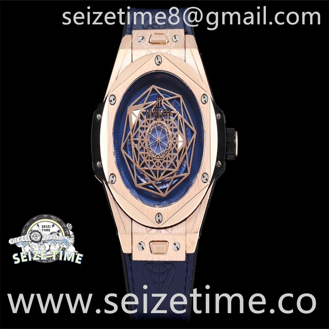 Big Bang Unico Sang Bleu RG Plated Titanium HRF Blue Dial on Blue Gummy Strap HUB1213