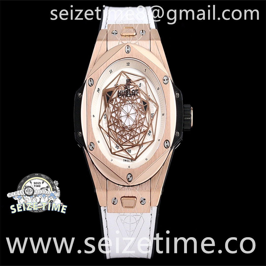 Big Bang Unico Sang Bleu RG Plated Titanium HRF White Dial on White Gummy Strap HUB1213