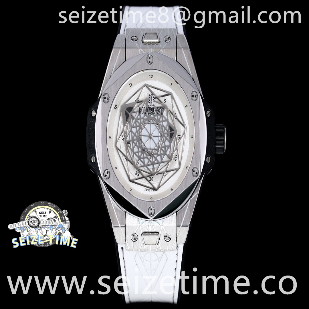 Big Bang Unico Sang Bleu SS HRF Skeleton Dial on White Gummy Strap HUB1213