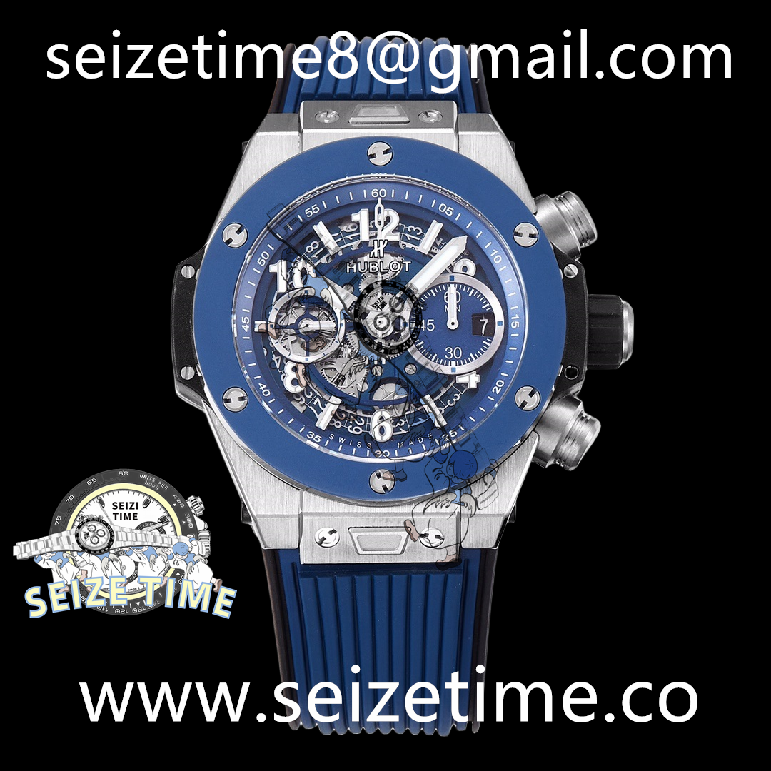 Big Bang Unico Titanium Blue Ceramic 44mm SS Blue Skeletonal Dial on Rubber Strap BBF A1280