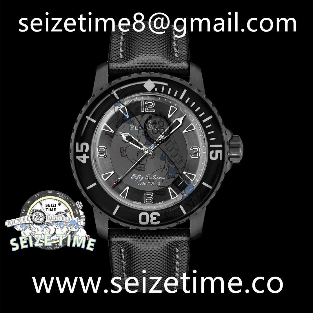 Fifty Fathoms PVD Dark Knight ZF 1:1 Best Edition Black Dial on Sail-canvas Strap A1315