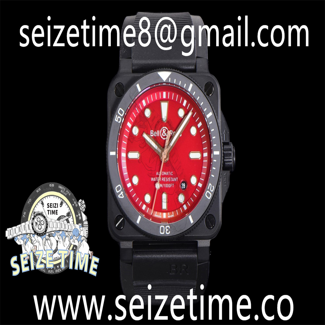 BR 03-92 Diver PVD All Black 1:1 Best Edition Red Dial on Rubber Strap MIYOTA 9015
