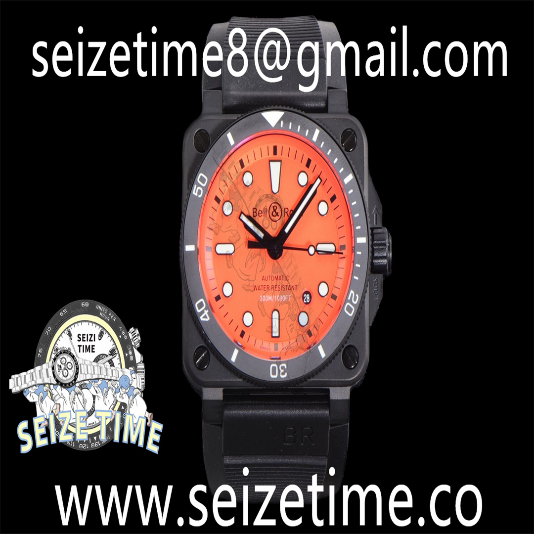 BR 03-92 Diver PVD All Black 1:1 Best Edition Orange Dial on Rubber Strap MIYOTA 9015