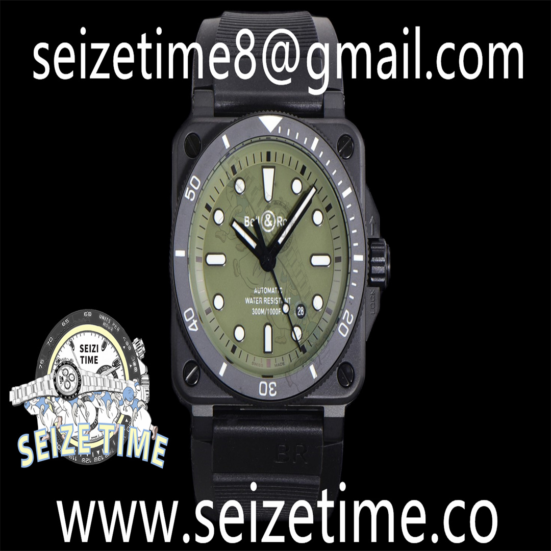 BR 03-92 Diver PVD All Black 1:1 Best Edition Green Dial on Rubber Strap MIYOTA 9015