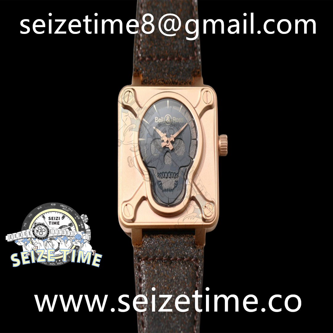BR01 Bronze BRSF 1:1 Best Edition Gray Skull Dial on Brown Leather Strap A2824