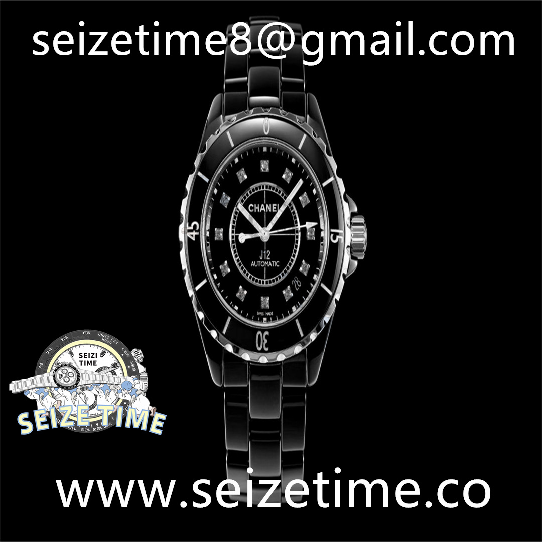 J12 38mm Ceramic Bezel Black Dial Diamond Markers on Ceramic Strap KOR MY9015