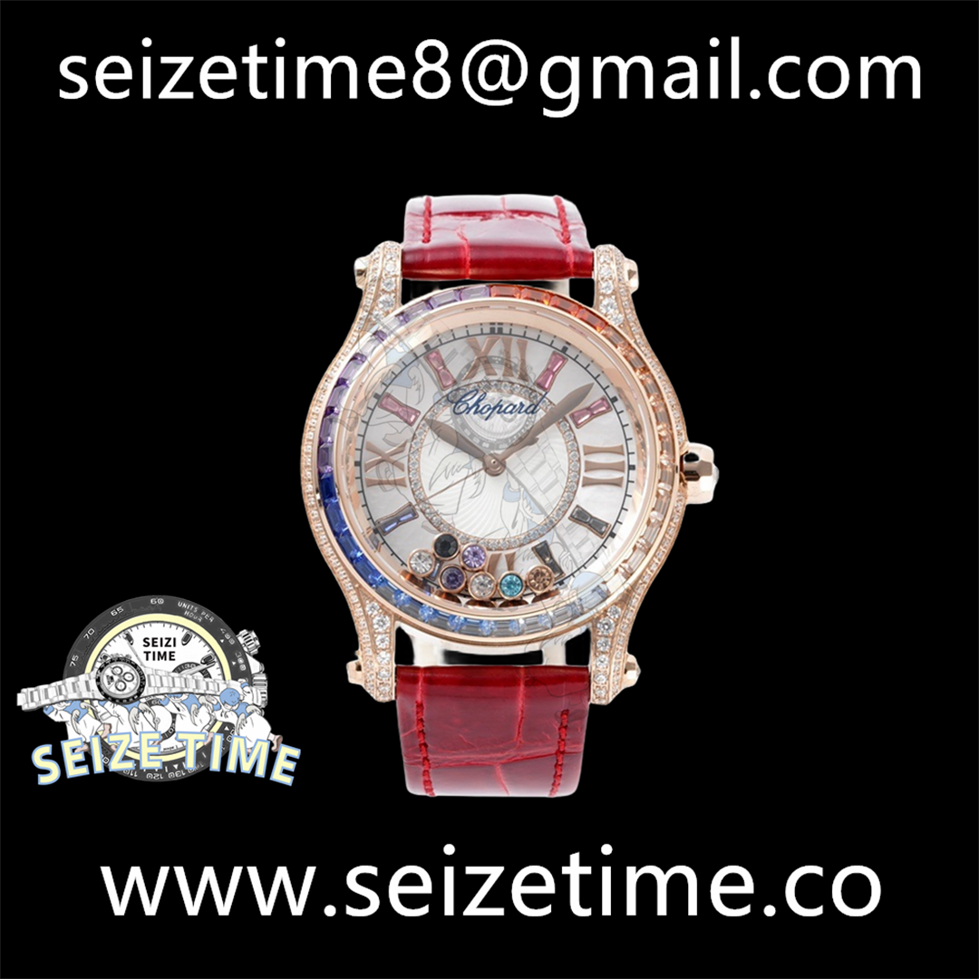 Happy Sports 36mm RG Diamond Bezel White Dial on Leather Strap MOP A2891