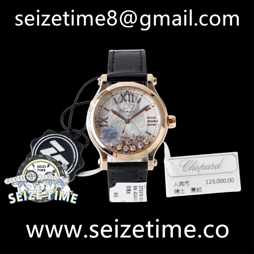 Happy Sport 33mm SS ZF 1:1 Best Edition White Textured Dial RG Bezel on Black Leather Strap MIYOTA 9015