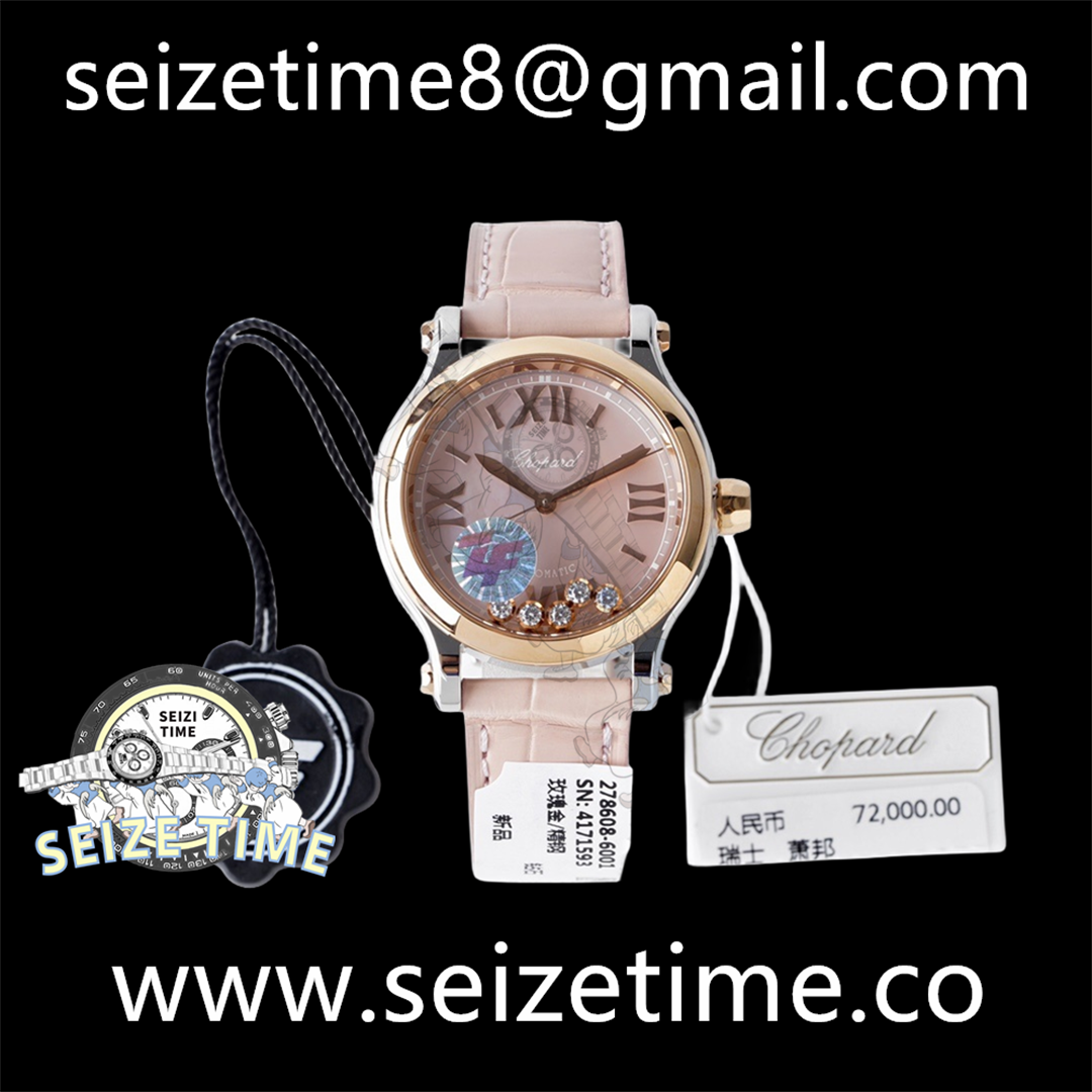 Happy Sport 33mm SS ZF 1:1 Best Edition Pink Dial RG Bezel on Pink Leather Strap MIYOTA 9015