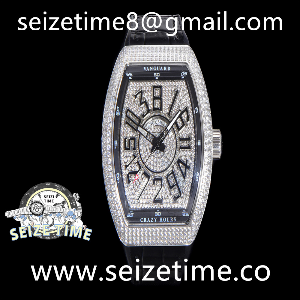 Vanguard V45 SS ABF Best Edition Full Diamonds Dial on Black Leather Strap A2824