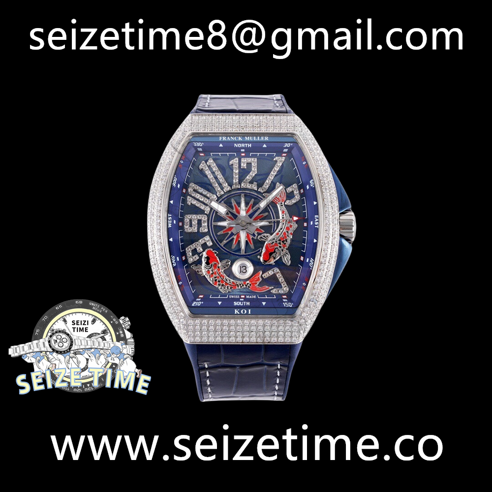 Vanguard V45 KOI Full Diamonds SS ABF 1:1 Best Edition Blue Fish Dial on Blue Gummy Strap A2824