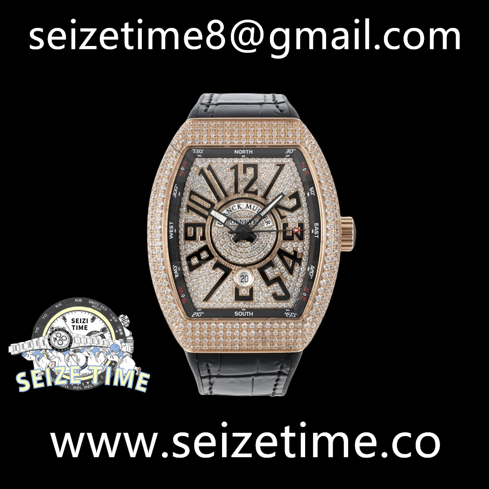 Vanguard V45 RG ABF Best Edition Full Diamonds Dial on Black Leather Strap A2824