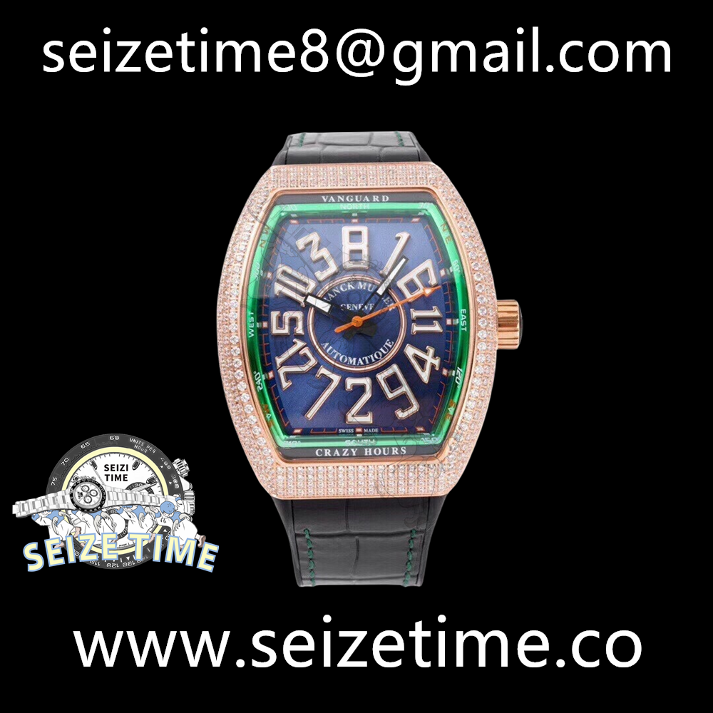 Vanguard Crazy Hours RG Diamond Bezel Blue Dial on Leather Strap ABF A2824