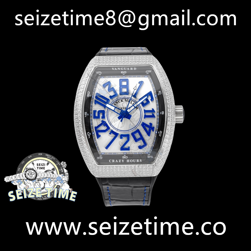 Vanguard Crazy Hours SS Diamond Bezel White Dial on Leather Strap ABF A2824