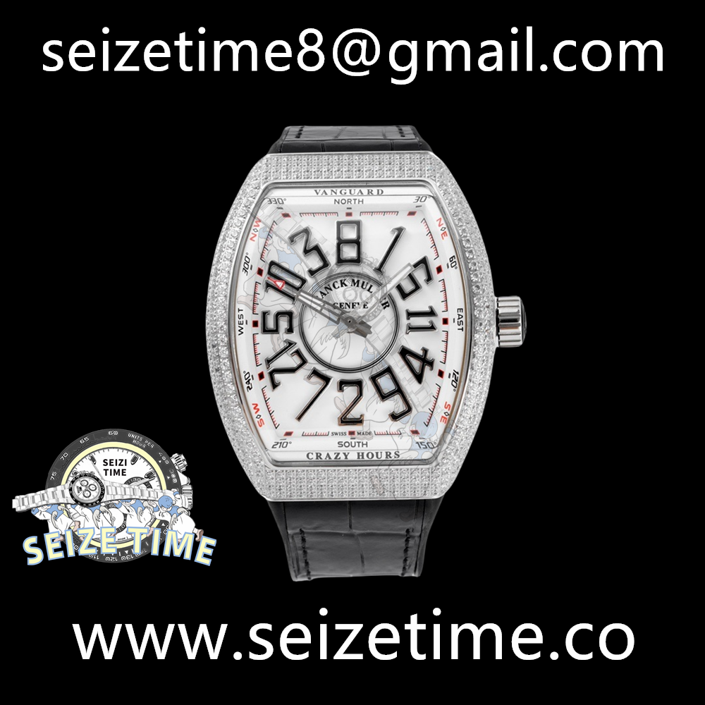 Vanguard Crazy Hours SS Diamond Bezel White Dial on Leather Strap ABF A2824
