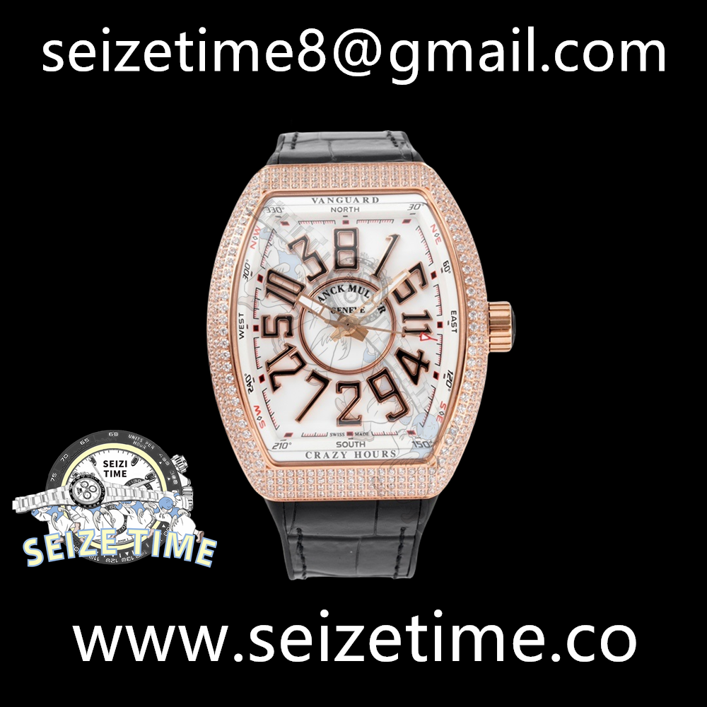 Vanguard Crazy Hours RG Diamond Bezel White Dial on Leather Strap ABF A2824
