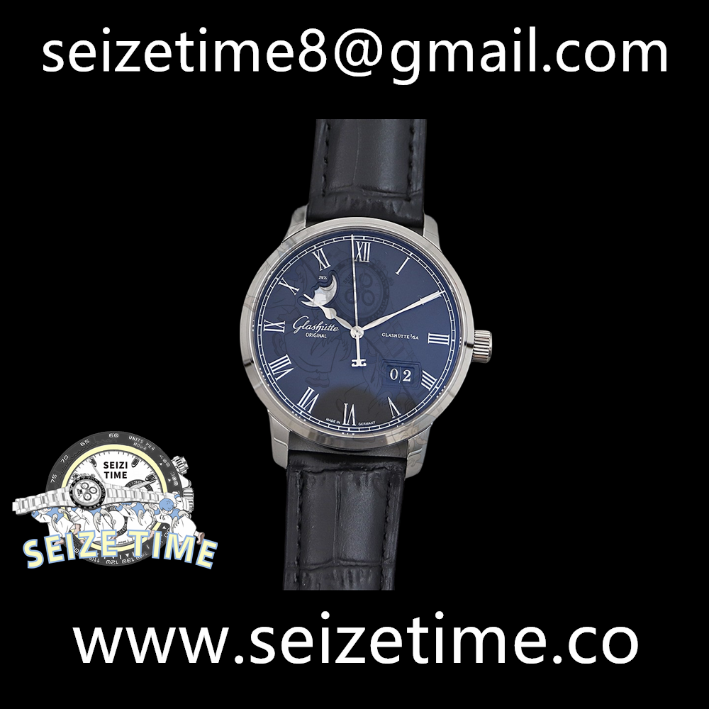 Senator Excellence Date Moon Phase SS Black Dial on Leather Strap GGR MY9015
