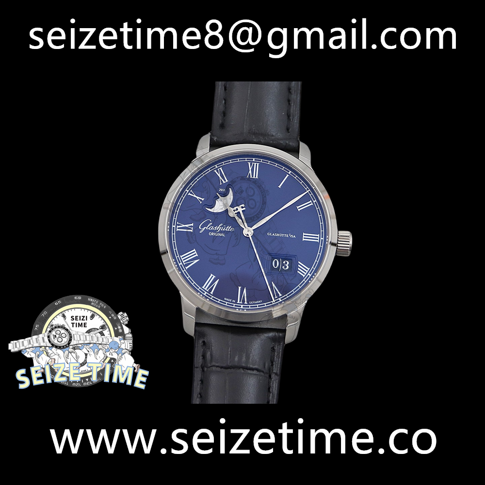Senator Excellence Date Moon Phase SS Blue Dial on Leather Strap GGR MY9015
