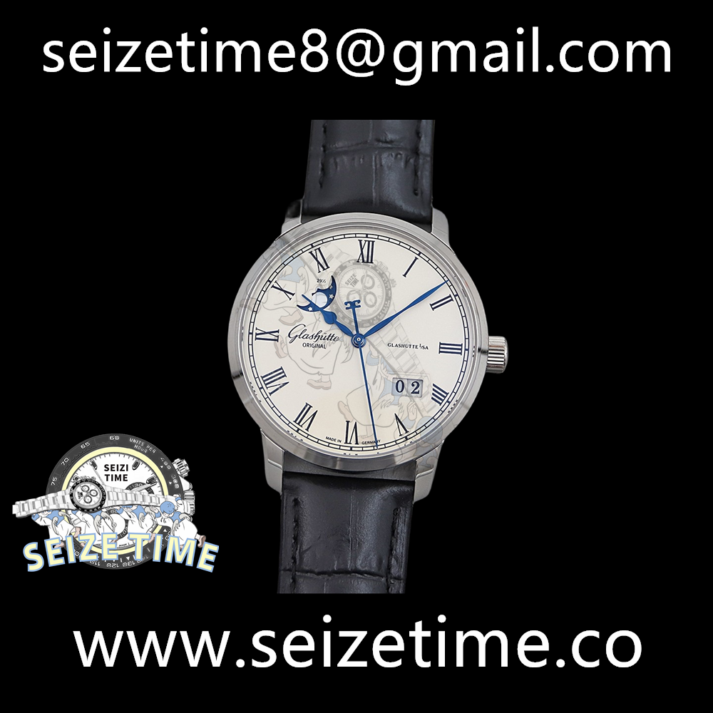 Senator Excellence Date Moon Phase SS White Dial on Leather Strap GGR MY9015