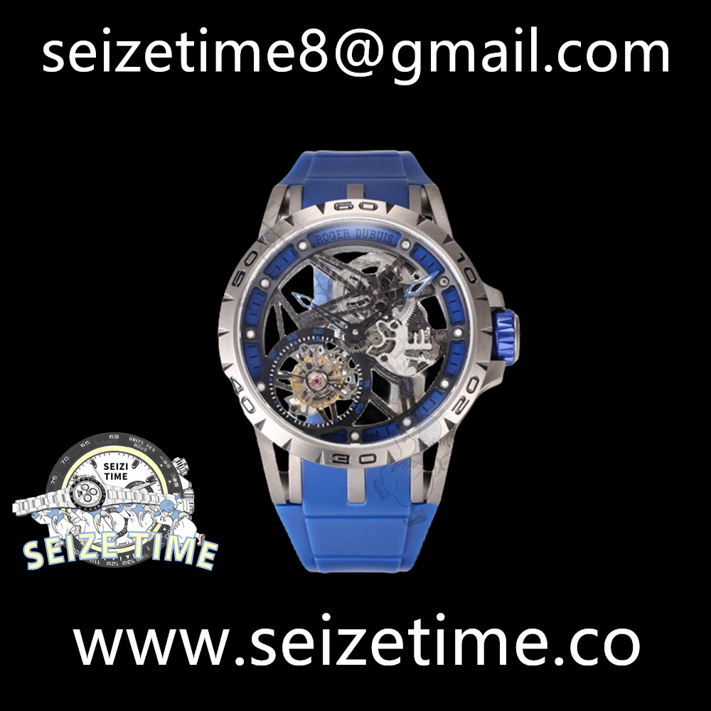 Excalibur Sports Tourbillon SS Titanium Case BBRF Best Edition Skeleton Dial on Blue Rubber Strap
